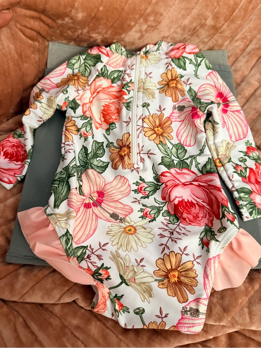 Baby' Floral Long-Sleeve Rash Guard One-Piece Swimsuit - Pink & Green Floral